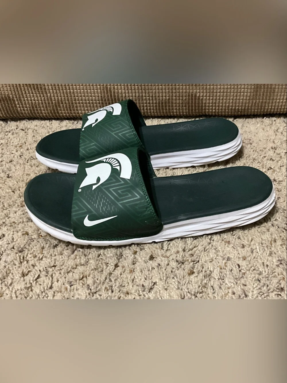 Nike mens Forest Green Slide Sandals with White Sole